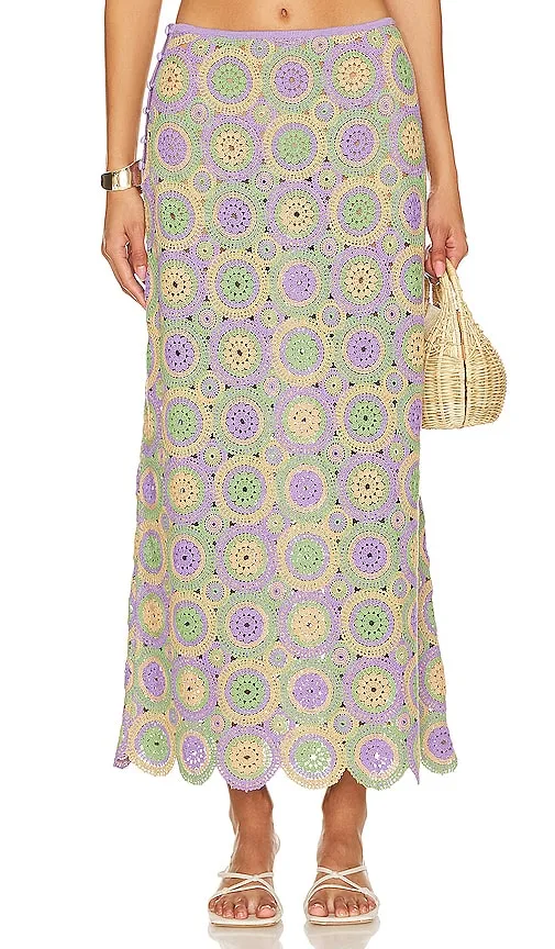 Agua Bendita Nui Maxi Skirt in Lavender,Green