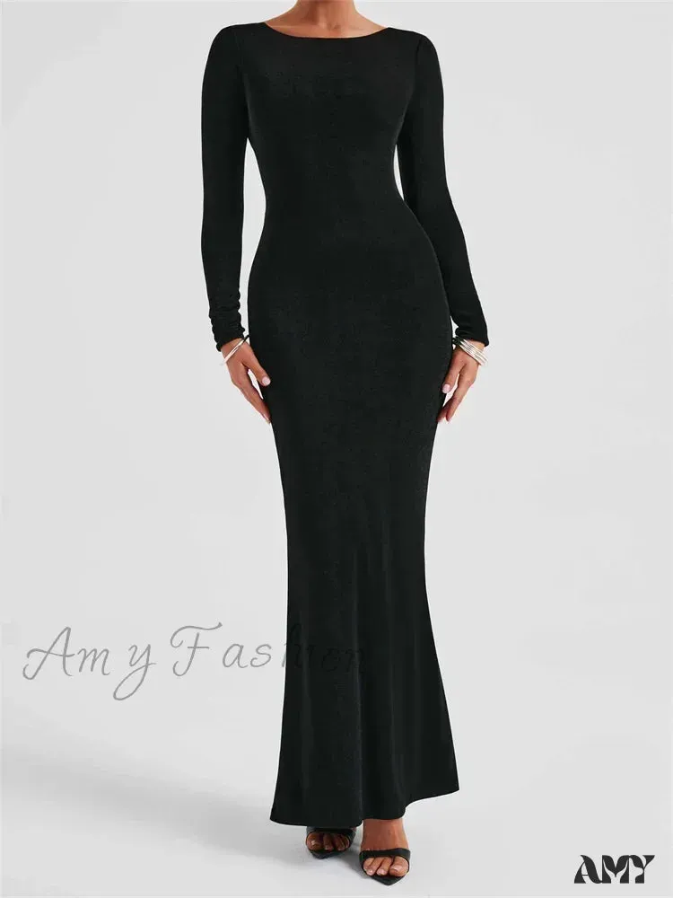 Amy Fashion - Elegant Women Party  Backless Criss-cross Tie-up Bodycon Formal Club  Sleeve Solid Female Vestido