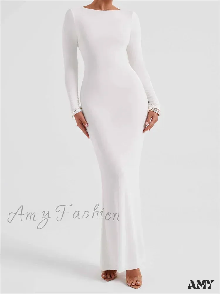Amy Fashion - Elegant Women Party  Backless Criss-cross Tie-up Bodycon Formal Club  Sleeve Solid Female Vestido