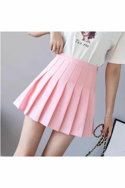 ArtnSoul - Solid Pleated Korean Mini Skirt