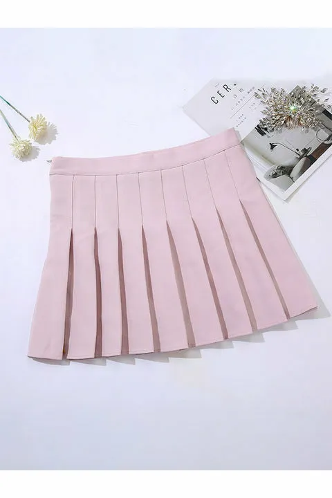 ArtnSoul - Solid Pleated Korean Mini Skirt