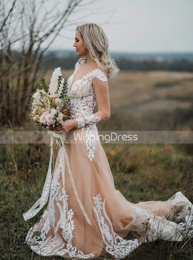 Boho Wedding Dress,Long Sleeves Wedding Dresses,Outdoor Wedding Dress,Casual Bridal Dress,WD00073