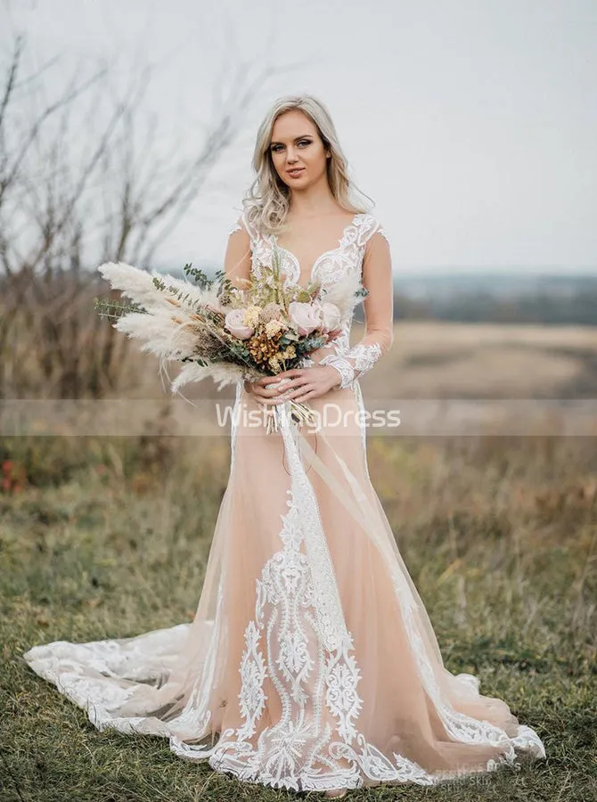 Boho Wedding Dress,Long Sleeves Wedding Dresses,Outdoor Wedding Dress,Casual Bridal Dress,WD00073