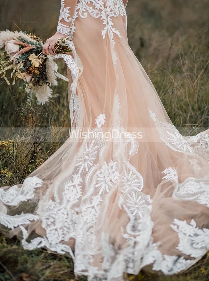 Boho Wedding Dress,Long Sleeves Wedding Dresses,Outdoor Wedding Dress,Casual Bridal Dress,WD00073