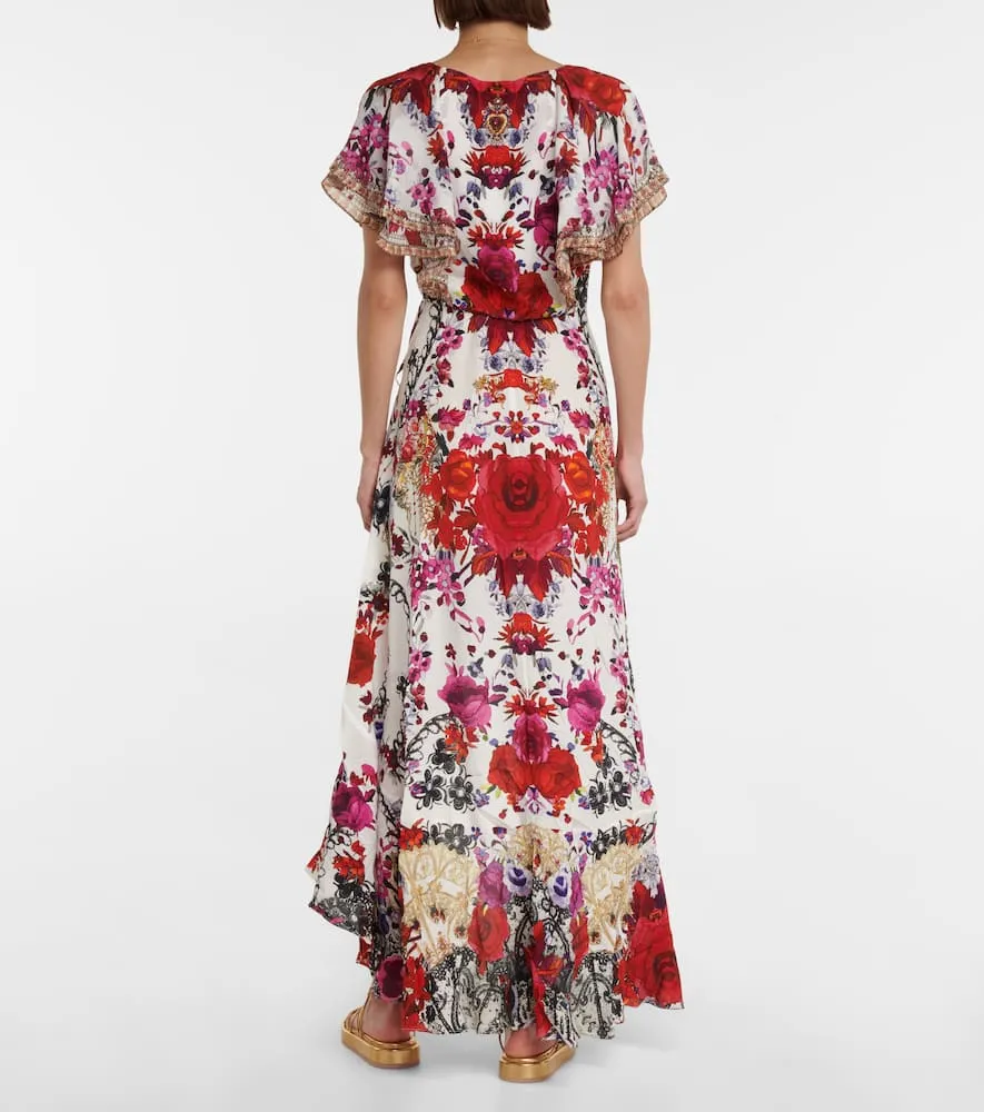 Camilla Floral ruffled silk wrap dress
