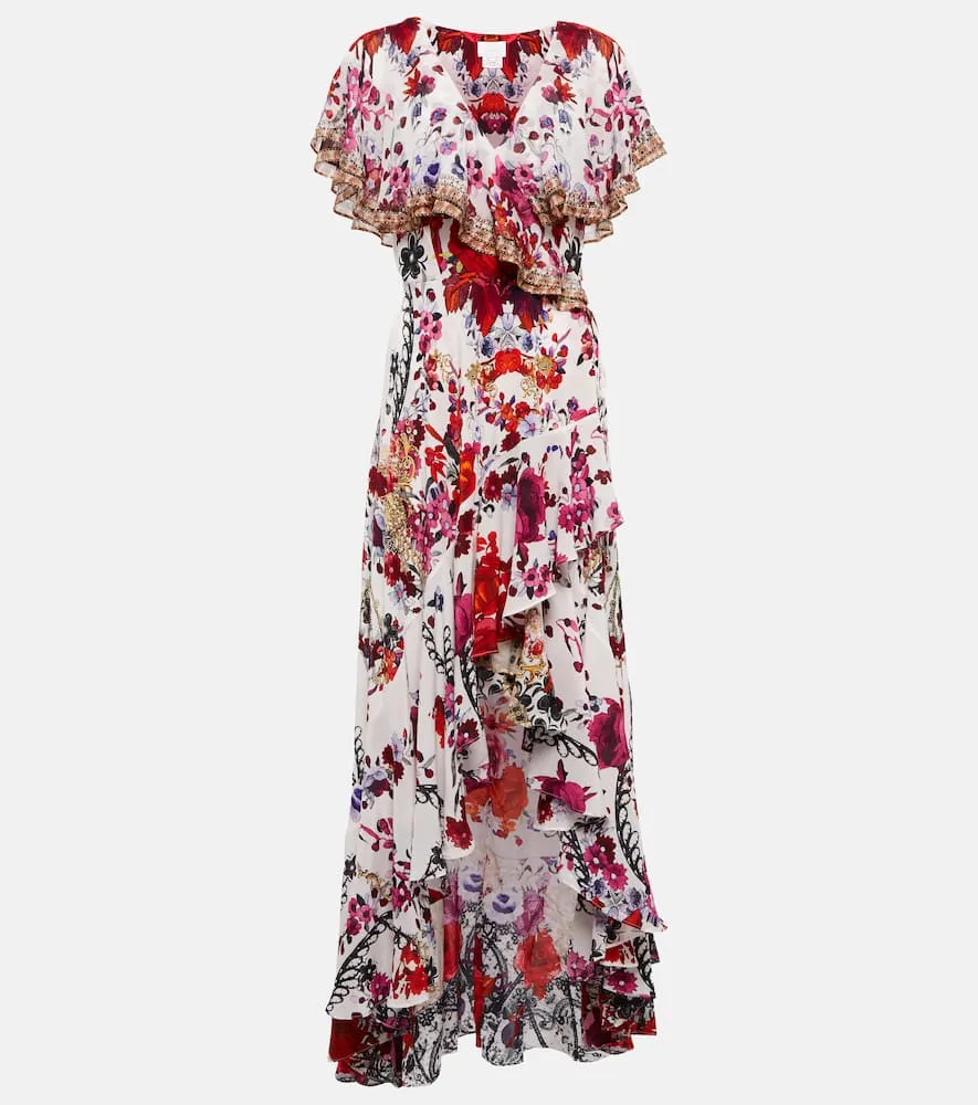 Camilla Floral ruffled silk wrap dress