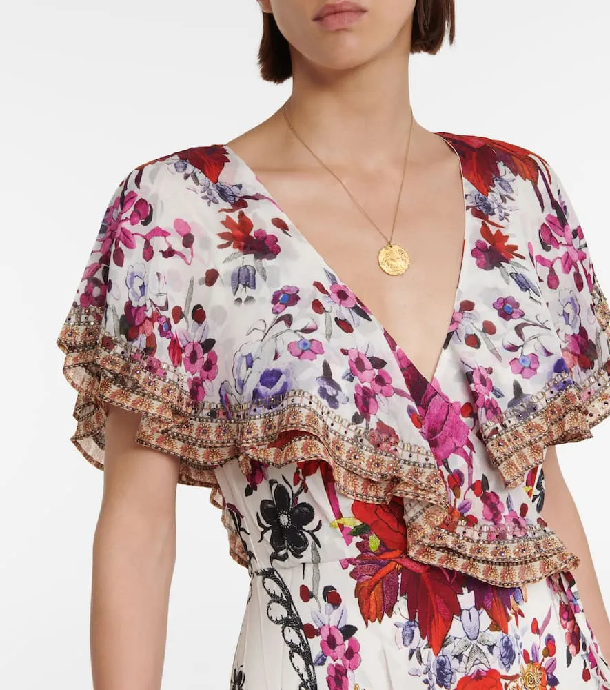 Camilla Floral ruffled silk wrap dress