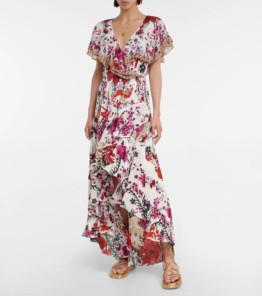 Camilla Floral ruffled silk wrap dress