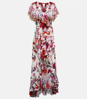 Camilla Floral ruffled silk wrap dress