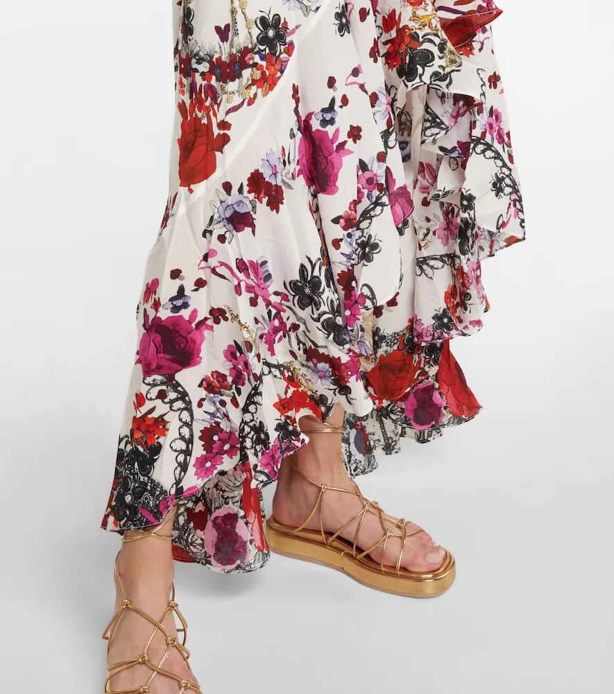 Camilla Floral ruffled silk wrap dress