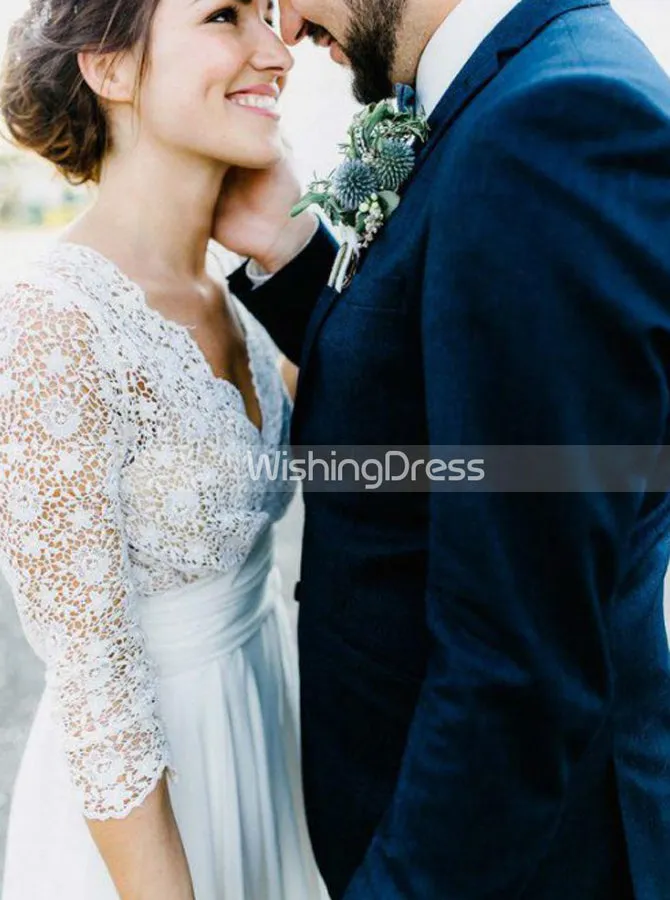 Casual Wedding Dresses,Beach Bridal Dress with Lace Sleeves,WD00430