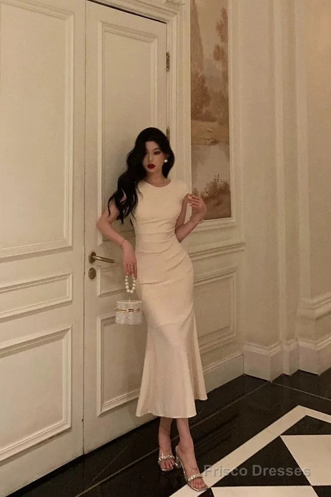 Classy Sheath Scoop Neckline Ivory Prom Dresses Birthday Outfits Evening Gown