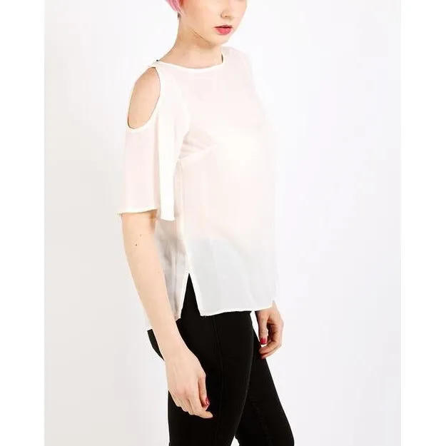 Cream Cold Shoulder Sheer Top