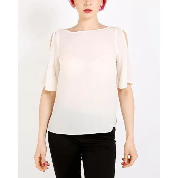 Cream Cold Shoulder Sheer Top