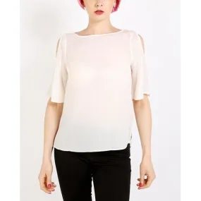 Cream Cold Shoulder Sheer Top