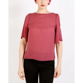 Dark Pink Cold Shoulder Sheer Top