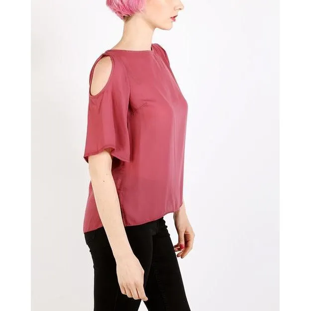 Dark Pink Cold Shoulder Sheer Top