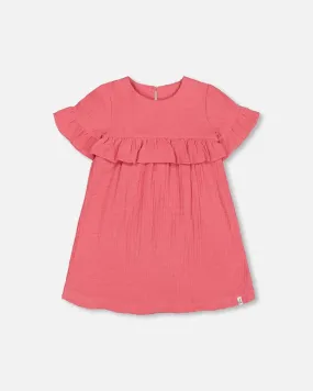 Deux Par Deux Baby Girl Muslin Dress With Frill  F30F88  Rapture Rose