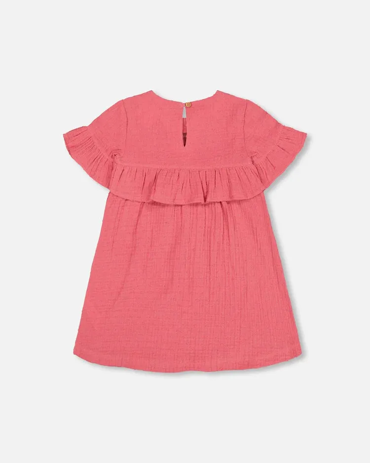 Deux Par Deux Baby Girl Muslin Dress With Frill  F30F88  Rapture Rose