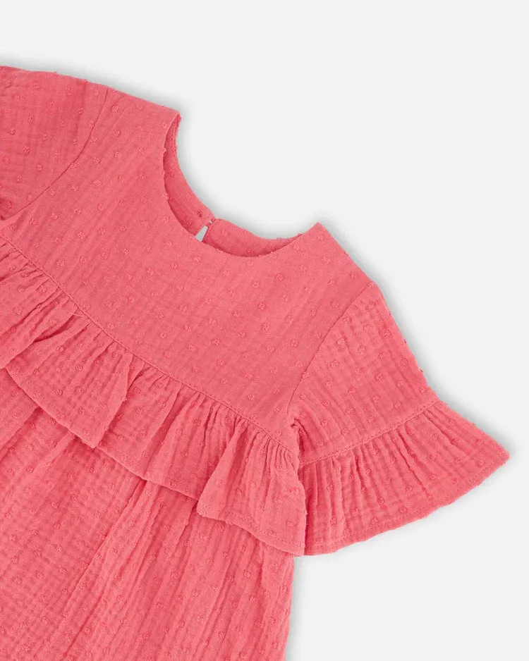 Deux Par Deux Baby Girl Muslin Dress With Frill  F30F88  Rapture Rose
