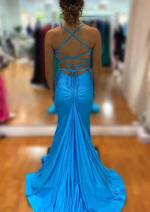 Elegant Dresses Gowns Evening Dresses Blue V Neck mermaid long Prom Dress With Split Formal Women's Dresses