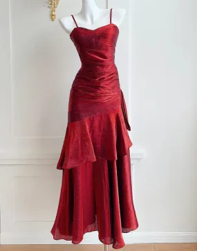 Elegant Dresses Gowns Evening Dresses Spaghetti Straps Burgundy Mermaid Long Prom Dress Formal Party Gown