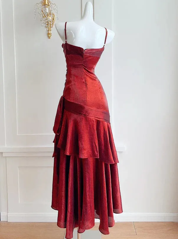 Elegant Dresses Gowns Evening Dresses Spaghetti Straps Burgundy Mermaid Long Prom Dress Formal Party Gown