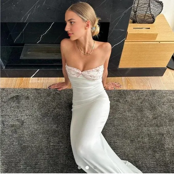 Elegant Formal Wear Dresses Strapless Sheath Long Prom Dress Gowns Evening Dresses Charming Party Dress