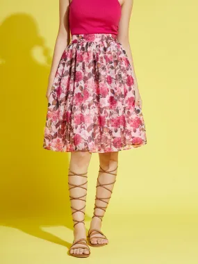 Girls Pink Organza Floral Gathered Skirt - Lyush Kids