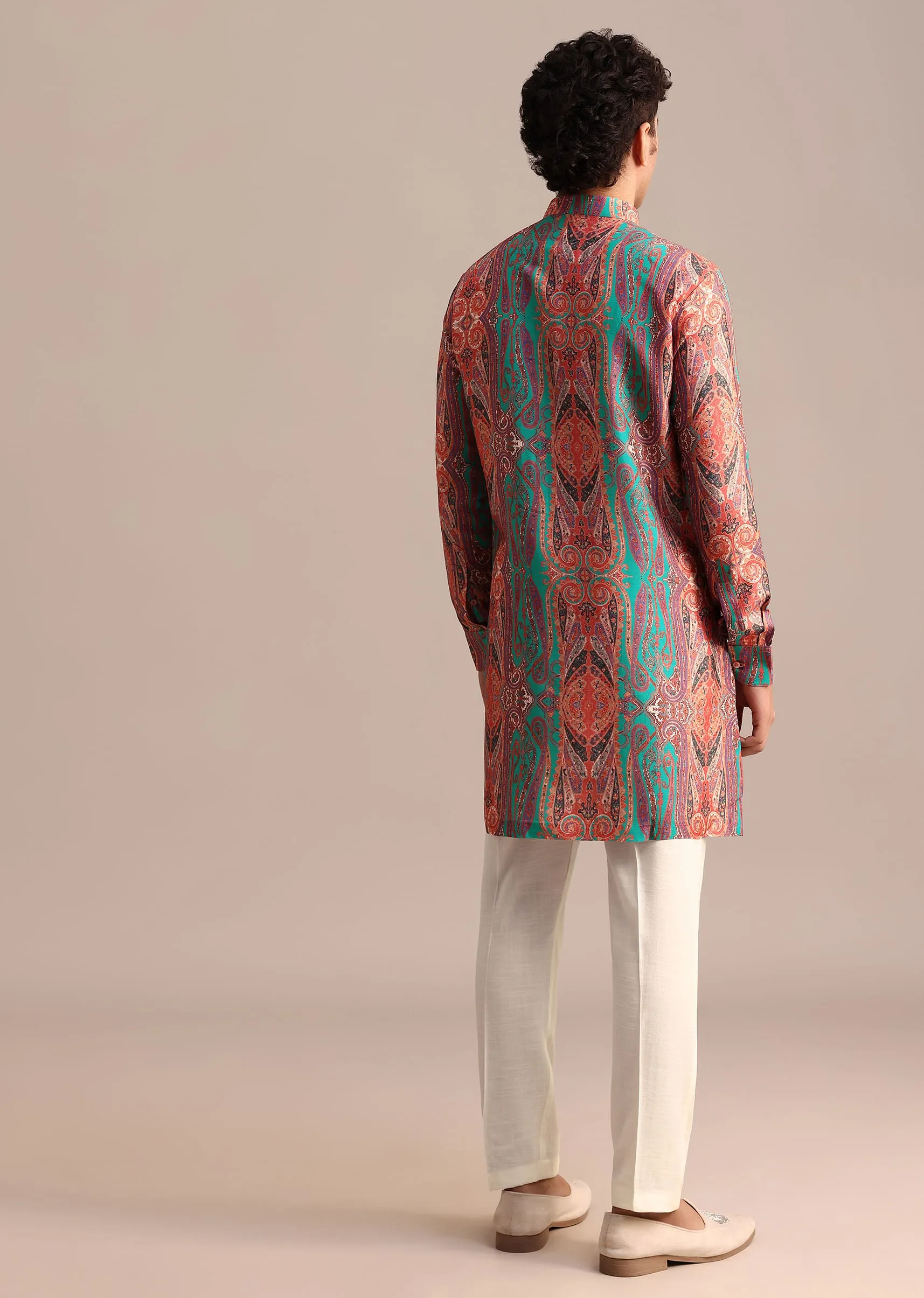 Green Printed Kurta For Men