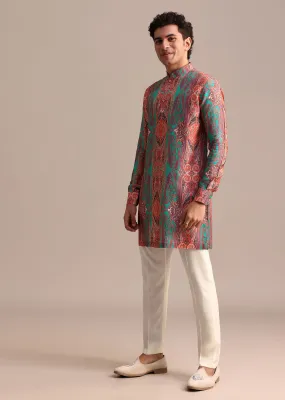 Green Printed Kurta For Men