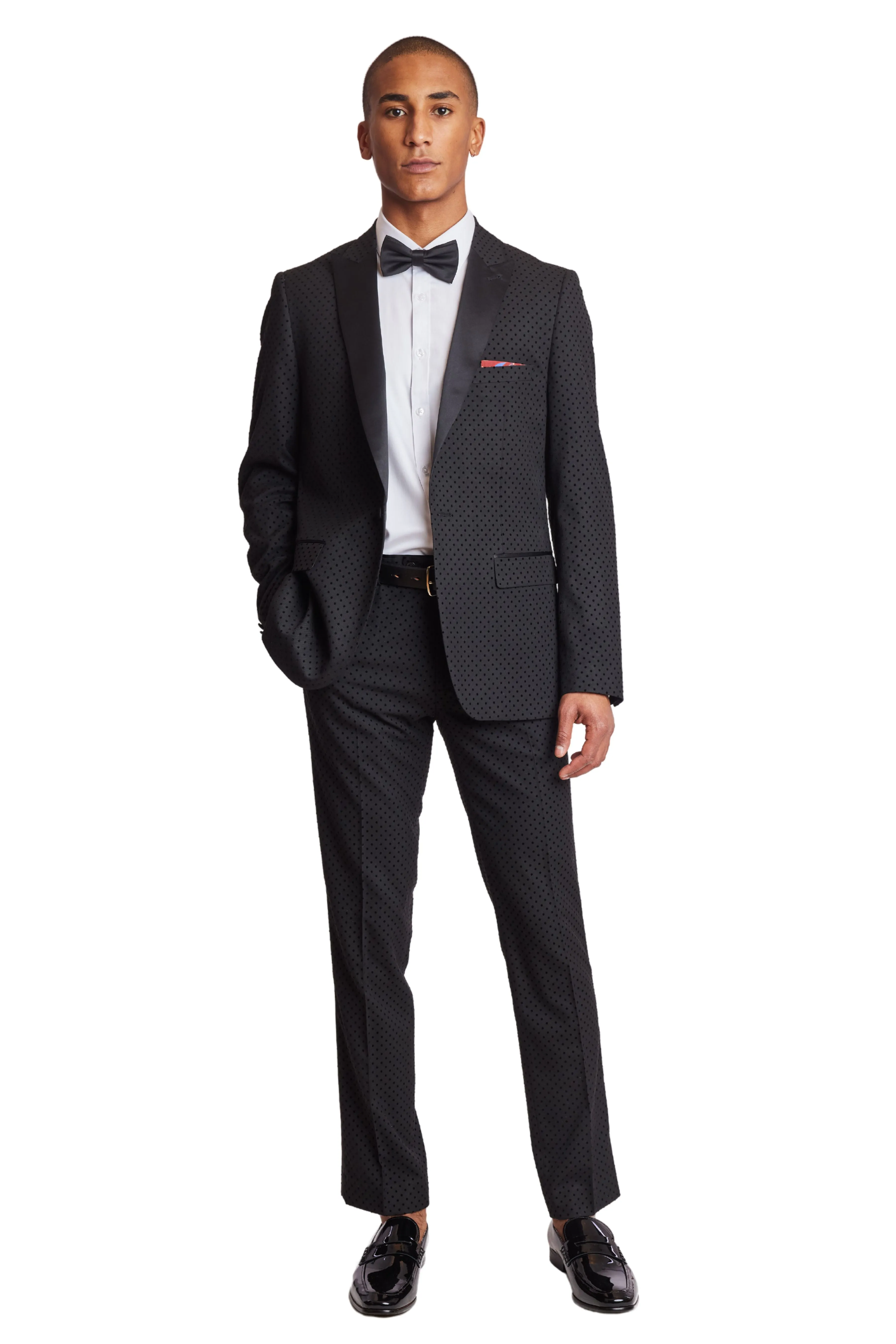 Grosvenor Peak Tux Jacket - slim - Black Velvet Dots