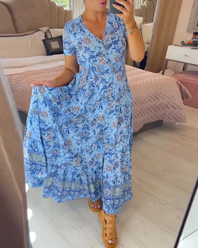 Hot Sale - 49% OFFFloral Print V-neck Dress