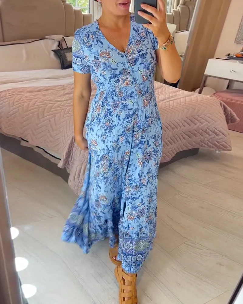 Hot Sale - 49% OFFFloral Print V-neck Dress