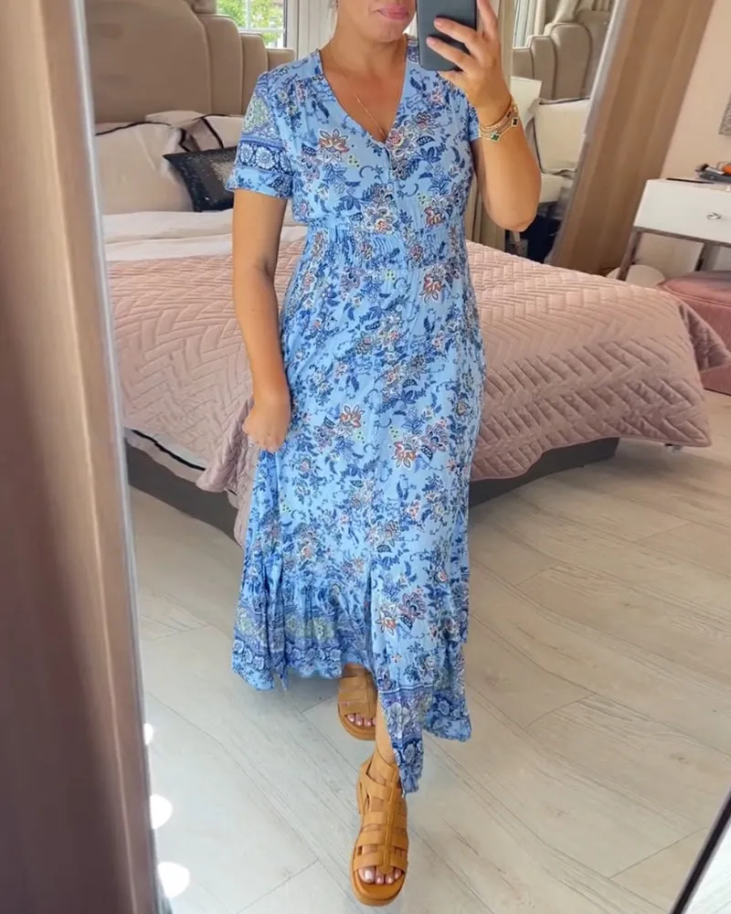 Hot Sale - 49% OFFFloral Print V-neck Dress