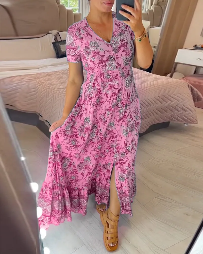 Hot Sale - 49% OFFFloral Print V-neck Dress