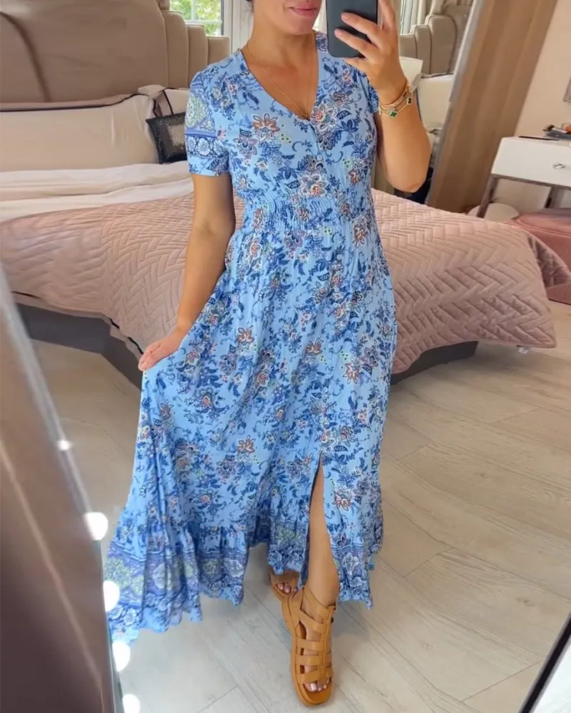 Hot Sale - 49% OFFFloral Print V-neck Dress