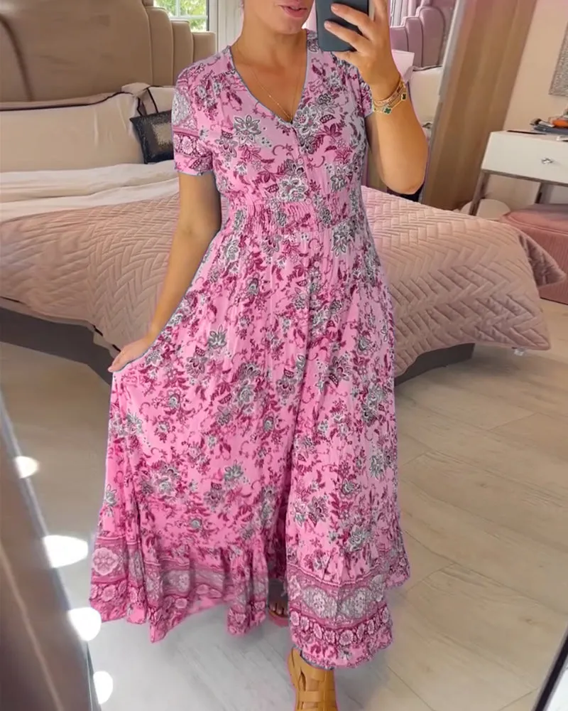 Hot Sale - 49% OFFFloral Print V-neck Dress
