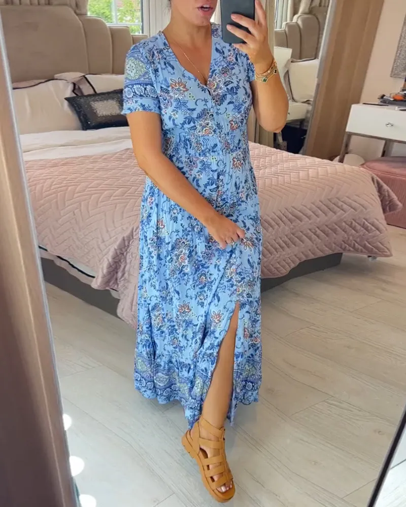 Hot Sale - 49% OFFFloral Print V-neck Dress