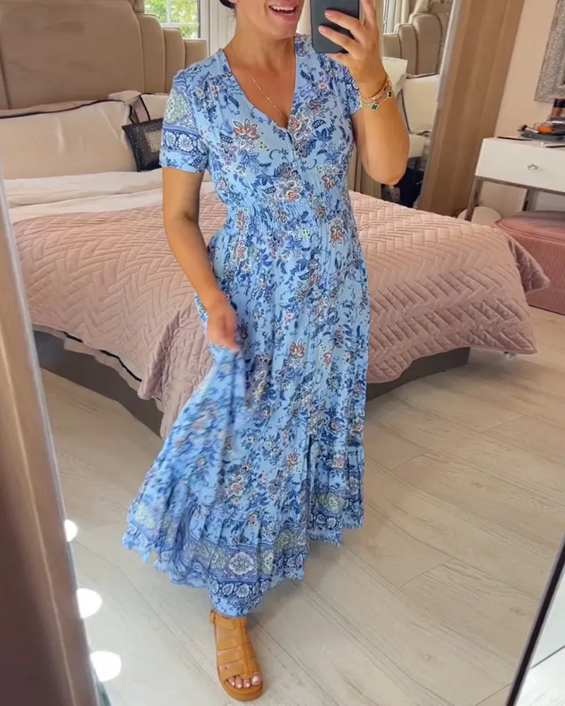 Hot Sale - 49% OFFFloral Print V-neck Dress