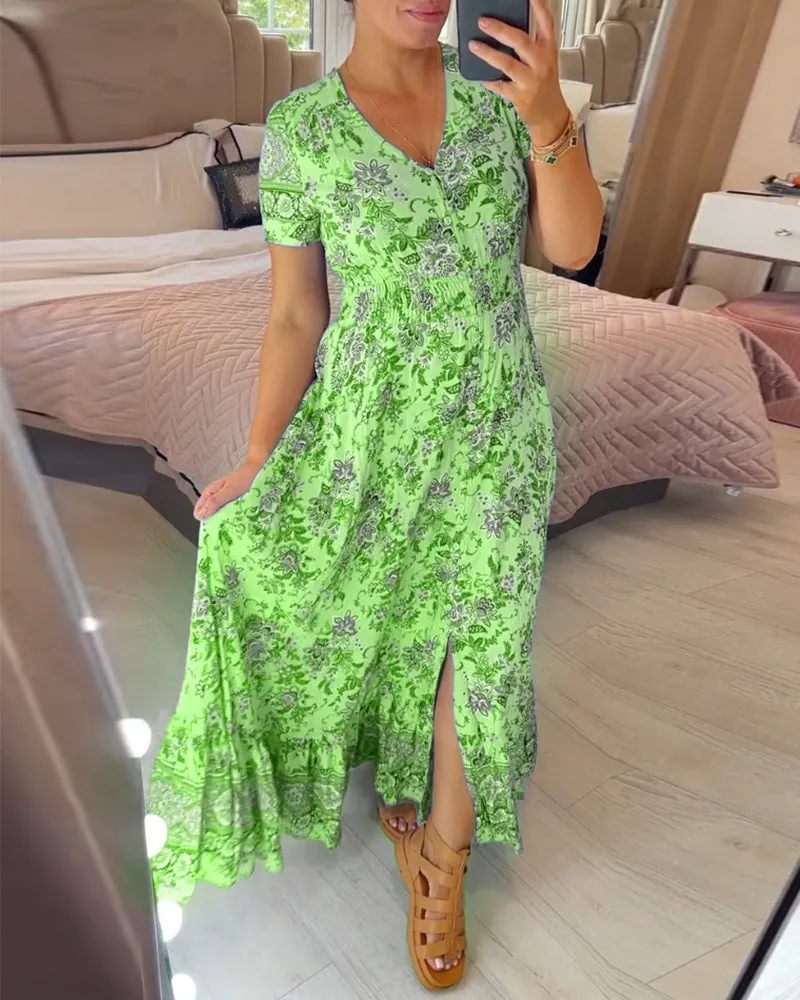 Hot Sale - 49% OFFFloral Print V-neck Dress