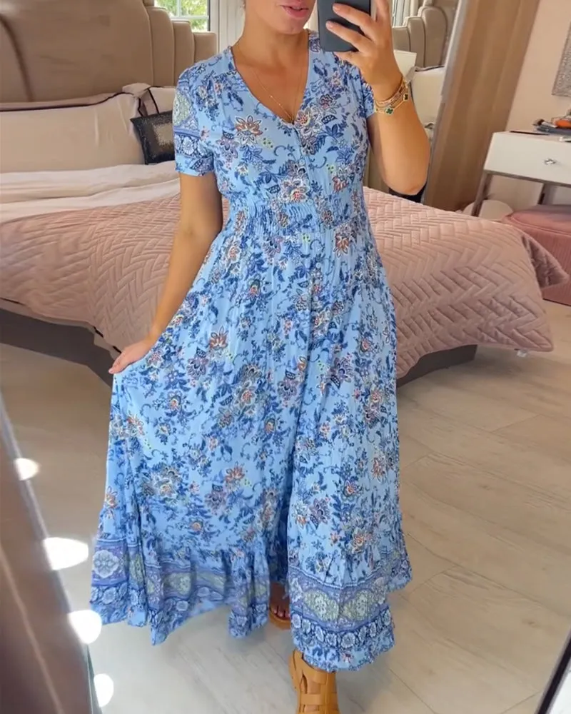 Hot Sale - 49% OFFFloral Print V-neck Dress