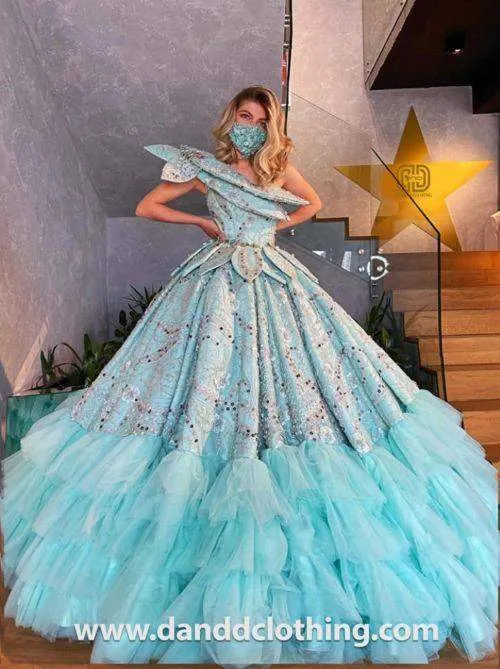 Luxury Evening Dress Sea Blue Green