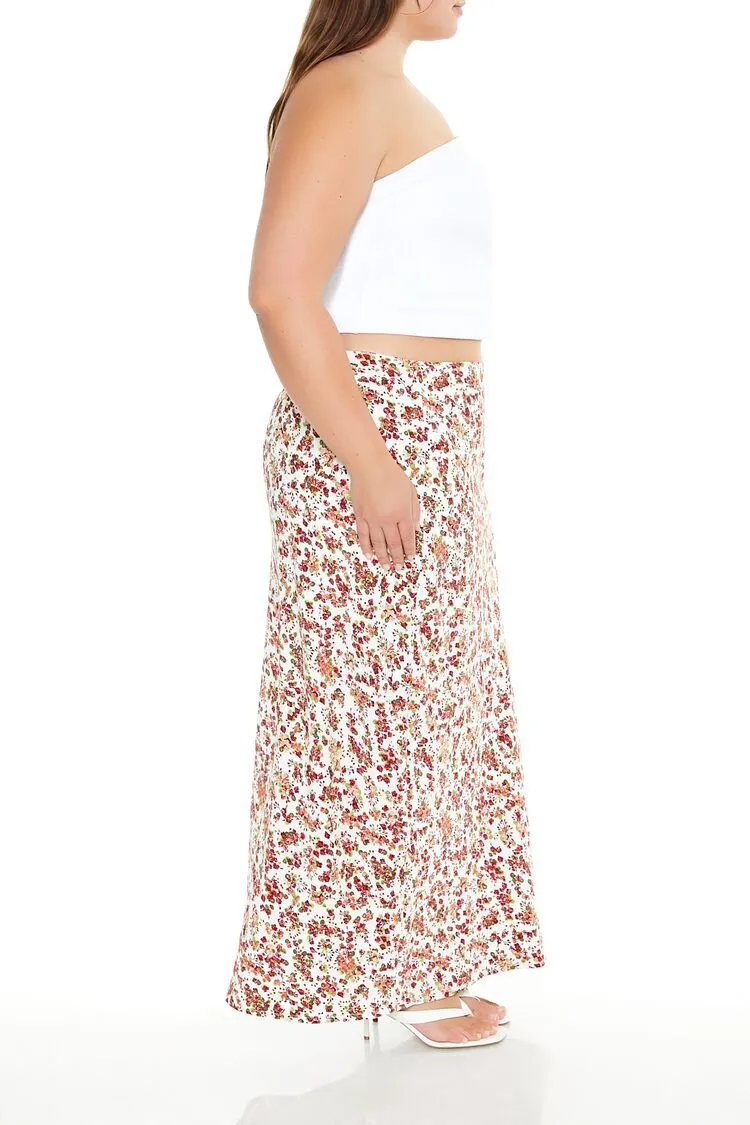 Plus Size Floral Print Maxi Skirt