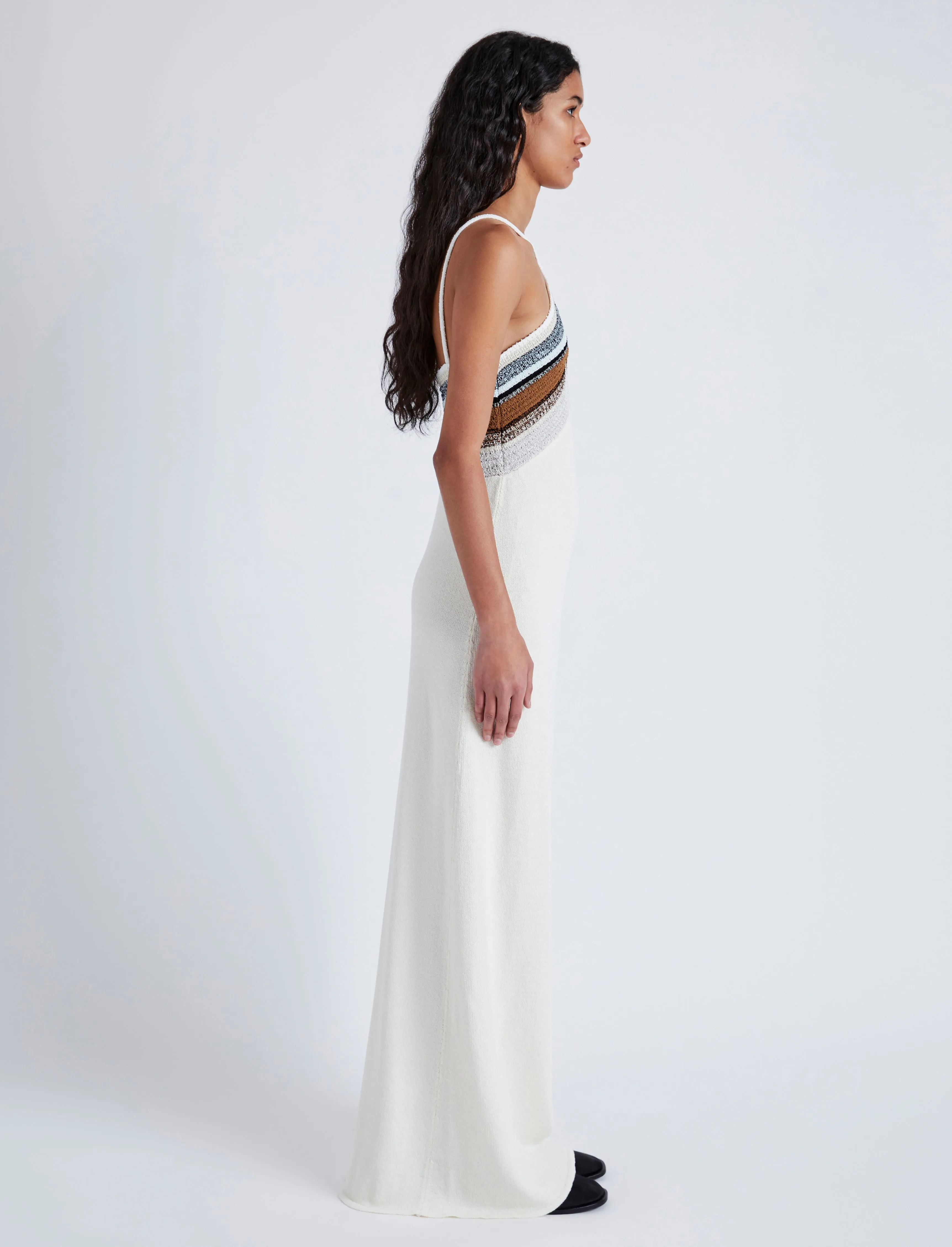 Proenza Schouler Naomi Dress in Crochet Stripe Knit - White Multi