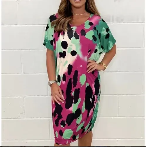 🔥Round Neck Loose Casual Leopard Print Dress🌷