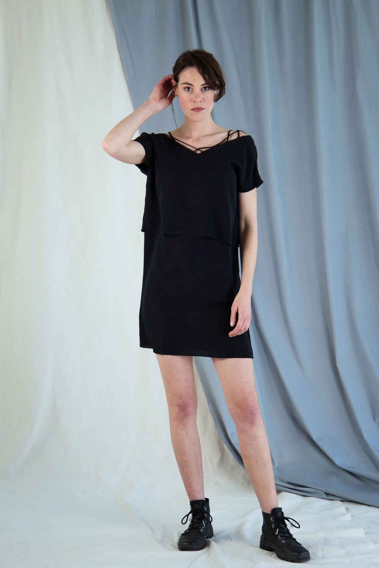 Silk shift mini dress - Black