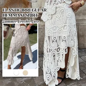 Summer Crochet Lace Elastic Irregular Hem Maxi Skirt