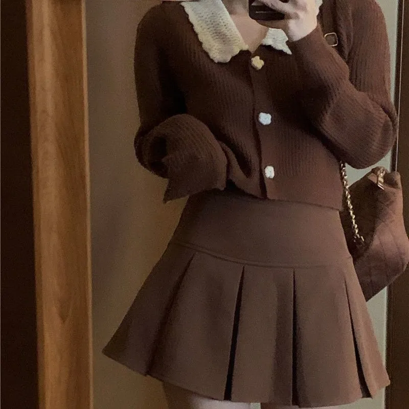 Y2K Vintage Brown Pleated Skirt
