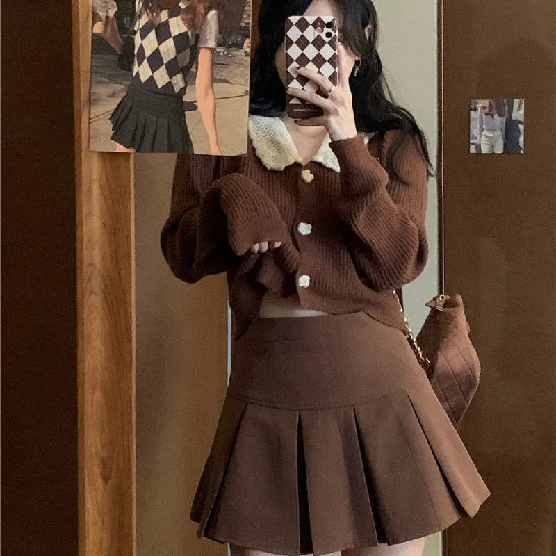 Y2K Vintage Brown Pleated Skirt